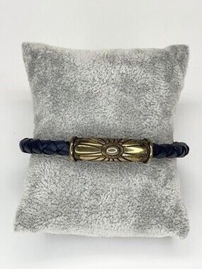 Waldeck Johnson WJ 925 Sterling Silver Braided Dark Blue Leather Cuff Bracelet